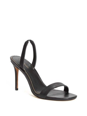Black Guess Single Strap Sling Back Heel Women's Heels Sandals | 2410-NMHCA