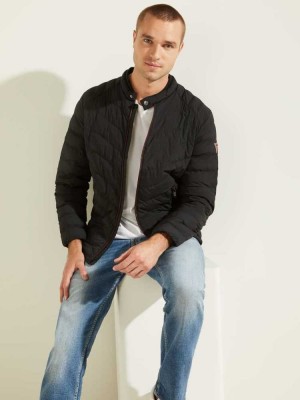 Black Guess Slim Fit Puffer Men's Jackets | 5614-KHWEB