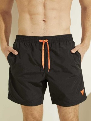 Black Guess Solid Swim Trunks Men's Swimwear | 7925-RAVYT