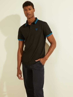 Black Guess Sports Pique Logo Men's Polo Shirts | 5840-RJYEP
