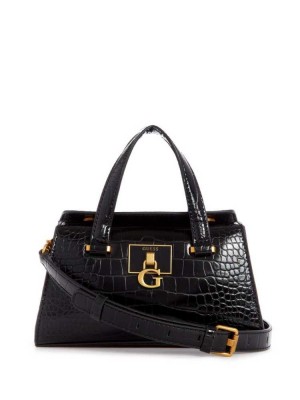 Black Guess Stephi Croc Mini Women's Satchels | 0542-GUEON