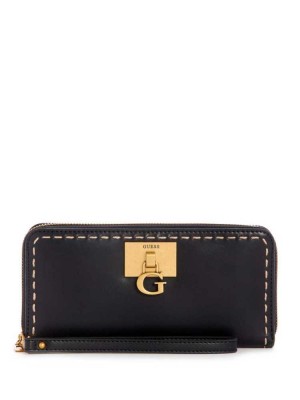 Black Guess Stephi Large Zip-Around Women's Wallets | 6741-PNJAC