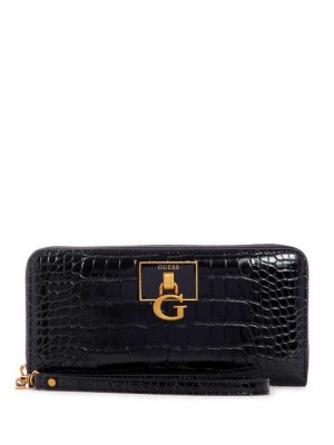 Black Guess Stephi Large Zip Around Women's Crossbodies | 9648-LVXAQ