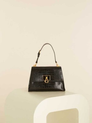 Black Guess Stephi Top-Handle Flap Women's Crossbodies | 2178-KAHMJ