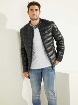 Black Guess Stretch Puffer Men's Jackets | 2037-NBQCZ