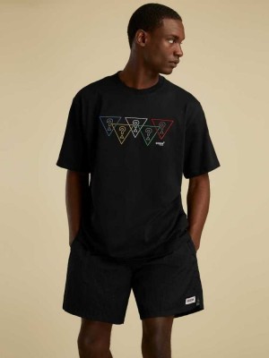 Black Guess Summer Games Logo Men's T-Shirts | 3765-BHWSI