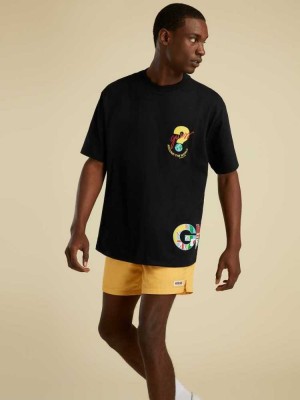 Black Guess Summer Games Logo Men's T-Shirts | 9148-ESICH