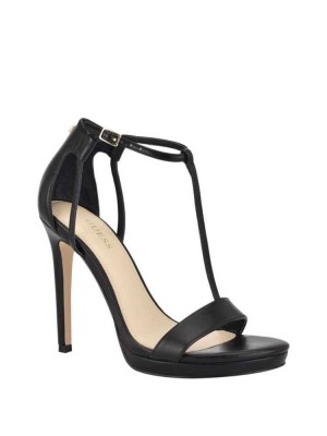 Black Guess Tecru T-Strap Stilettos Women's Heels Sandals | 3418-XBHDM