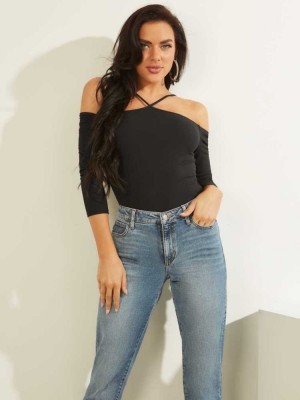 Black Guess Tiera Cold-Shoulder Top Women's Tops | 8361-RCVFA