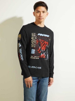 Black Guess Tiger Rays Men's T-Shirts | 8723-DUQJP