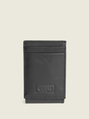 Black Guess West Wide Magnetic Men's Wallets | 4538-RQDTC