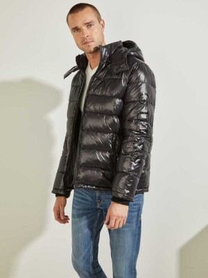 Black Multicolor Guess Anthony Logo Puffer Men's Jackets | 3045-MUORB