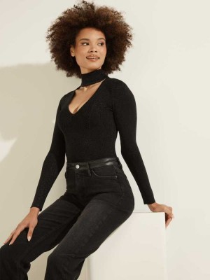 Black Multicolor Guess Lexie Lurex Cutout Women's Sweaters | 6790-MZNWP