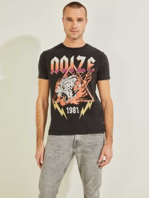 Black Multicolor Guess Noize Men's T-Shirts | 9462-KFXDM