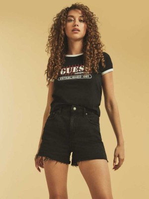 Black Multicolor Guess Originals Ringer Women's T-Shirts | 1248-AQTDV