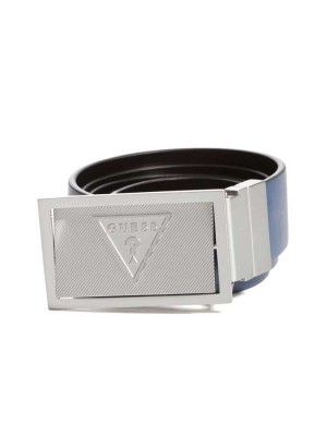 Black Navy Guess Reversible Logo Harness Buckle Men's Belts | 3216-YVZGI