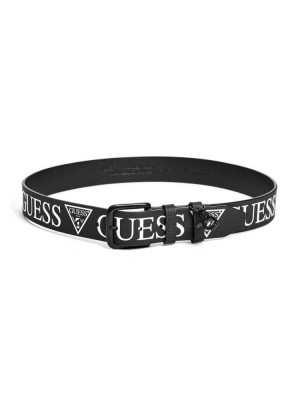 Black Wash Guess Logo-Print Men's Belts | 9518-DFHSZ