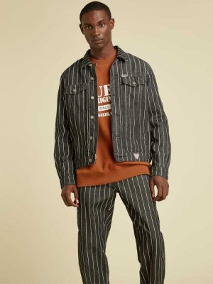 Black Wash Guess Originals Pinstripe Denim Men's Jackets | 1235-BUCZG