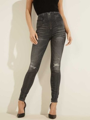 Black White Guess Eco Kat Skinny Women's Jeans | 6548-QOSMZ