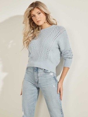 Blue Guess Braya Cable Knit Women's Sweaters | 9237-FGHAW
