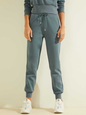 Blue Guess Contrast Logo Women's Joggers | 6197-QAWTZ