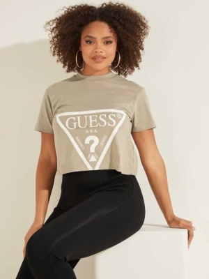 Blue Guess Cropped Logo Women's T-Shirts | 9418-TOFCN