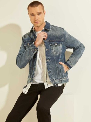 Blue Guess Dillon Classic Denim Men's Jackets | 2537-DUMJP