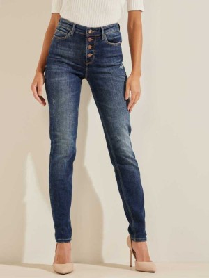 Blue Guess Eco 1981 High-Rise Button Women's Jeans | 6571-NUGEI