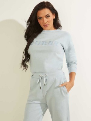 Blue Guess Eco Alene Logo Crewneck Women's Sweatshirt | 9561-HWYGU