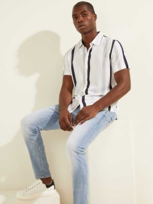 Blue Guess Eco Art Stripe Men's Shirts | 3071-SCDVH
