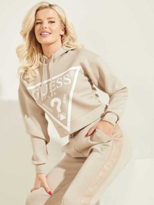 Blue Guess Eco Logo Hooded Women's Sweatshirt | 8926-CWSMJ