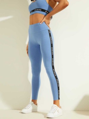 Blue Guess Eco Logo Tape Women's Leggings | 4893-TBIAH