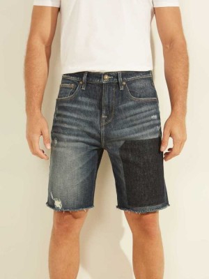 Blue Guess Eco Patch Denim Men's Shorts | 7396-TZWIV