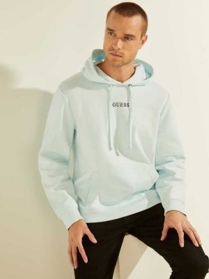 Blue Guess Eco Roy Embroidered Logo Men's Hoodies | 6720-XZAYS