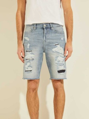 Blue Guess Eco Slim Denim Men's Shorts | 7186-YMZTE