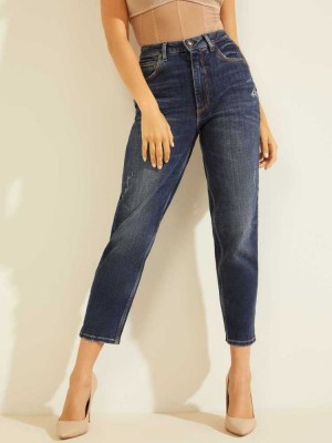 Blue Guess Eco Super-High Rise Mom Women's Jeans | 3985-FQLDS