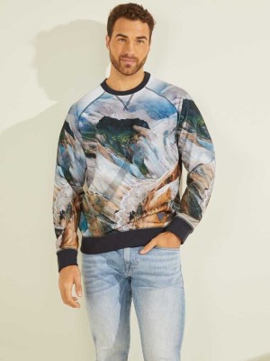 Blue Guess Eco Willis Men's Sweatshirt | 9765-WOEHR