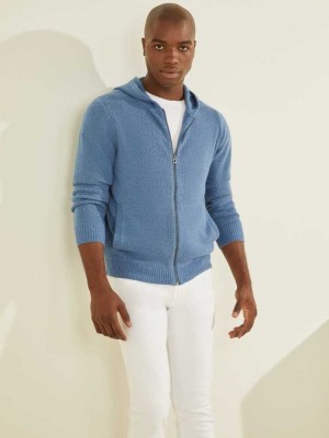 Blue Guess Esmere Wool-Blend Zip Men's Hoodies | 8039-WNCQV