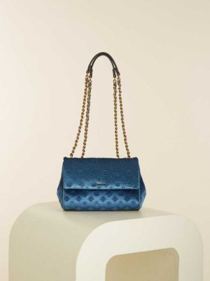 Blue Guess Kimi Logo Convertible Women's Crossbodies | 6341-VLOXC