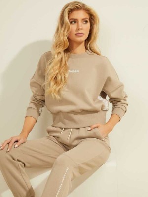 Blue Guess Logo Tape Mock-Neck Women's Sweatshirt | 3796-GMXKP