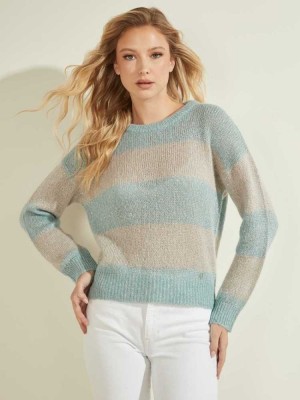 Blue Guess Lorraine Stripe Alpaca-Blend Women's Sweaters | 0845-DZNXR