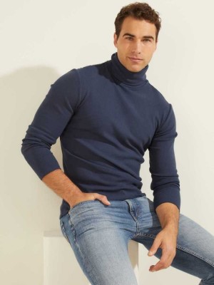Blue Guess Mateo Turtleneck Men's T-Shirts | 8093-CUHYK