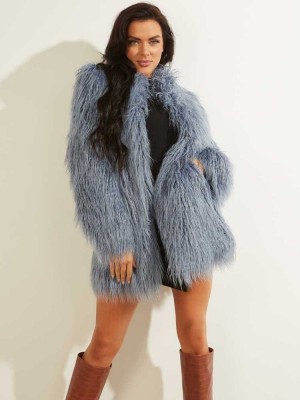 Blue Guess Maurizia Shaggy Faux-Fur Women's Coats | 9570-ABNJX