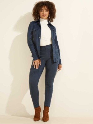Blue Guess Maya Faux-Suede Women's Leggings | 0273-JZAOM