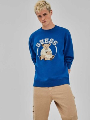 Blue Guess Originals Bear Crewneck Men's Sweatshirt | 3209-QAGTM