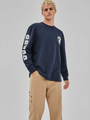 Blue Guess Originals Bear Long-Sleeve Men's T-Shirts | 9761-FXSTK