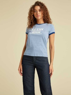 Blue Guess Originals Heather Ringer Women's T-Shirts | 8637-PAMQG