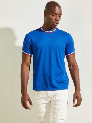 Blue Guess Paul Ringer Men's T-Shirts | 9781-XTVAW