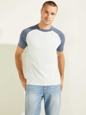 Blue Guess Playa Raglan Men's T-Shirts | 2683-TSQFL
