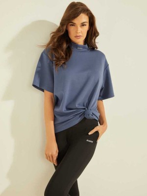 Blue Guess Rik Mock-Neck Women's T-Shirts | 8354-ENAGD